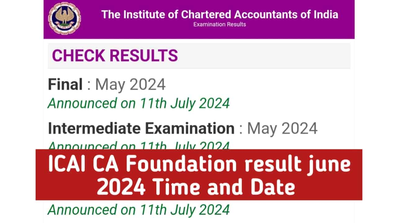 ICAI CA Foundation result june 2024 Time and Date icai.nic.in